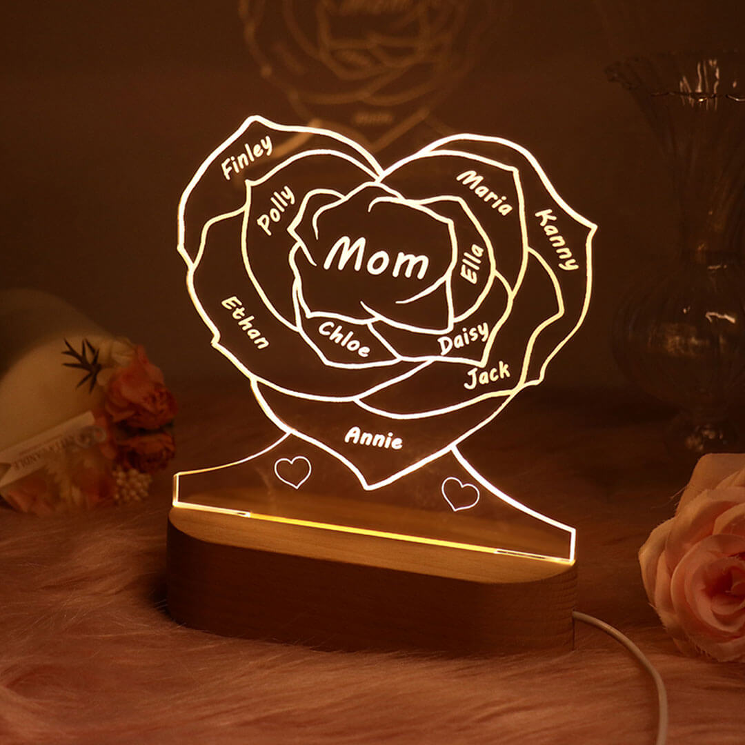 Custom Name Heart Rose Puzzle Light