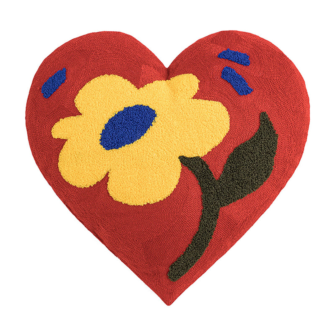 Love Heart Flower Embroidered Pillow