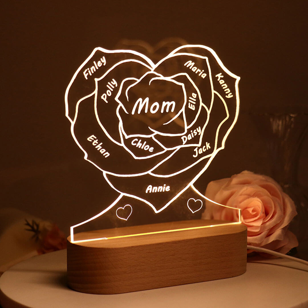 Custom Name Heart Rose Puzzle Light