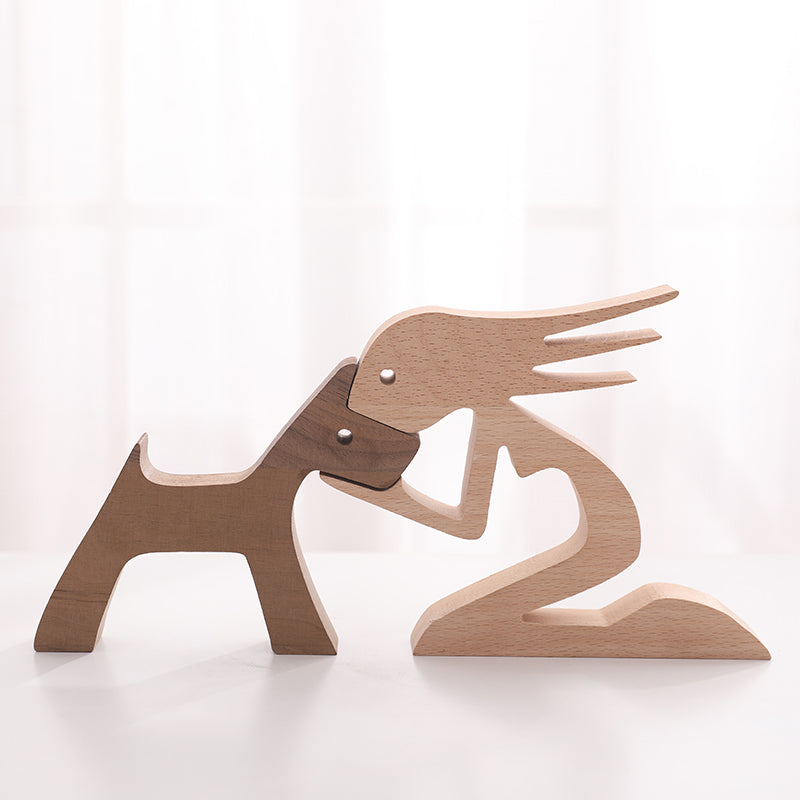 Adorno de madera humano y perro