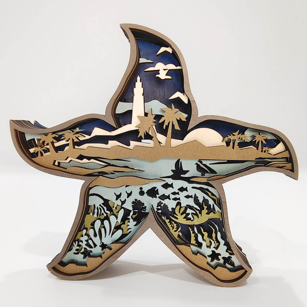 3D Wooden Starfish Carving Handcraft