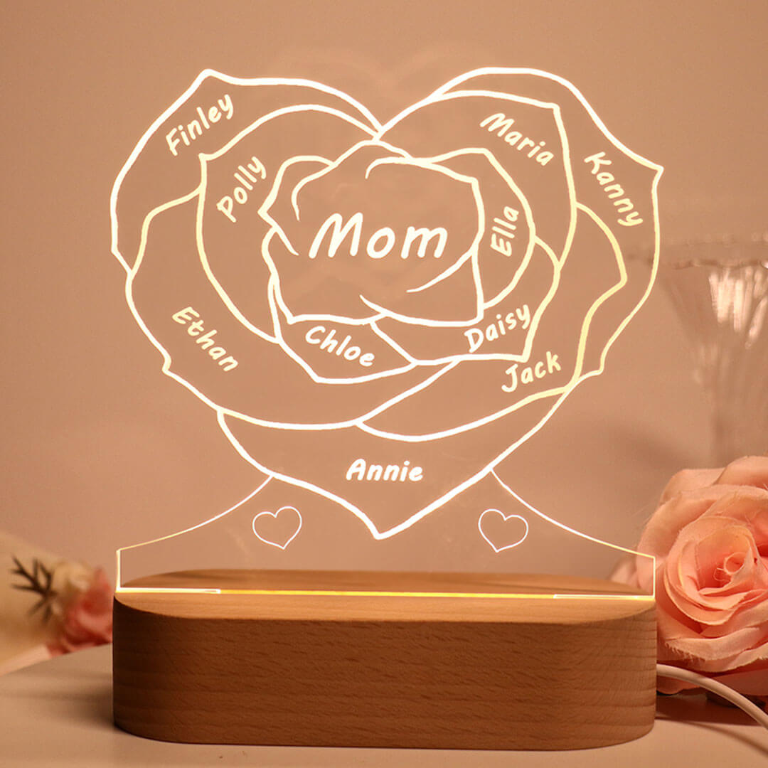 Custom Name Heart Rose Puzzle Light