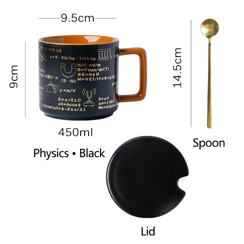 Taza de café de fórmula matemática con tapa y cuchara