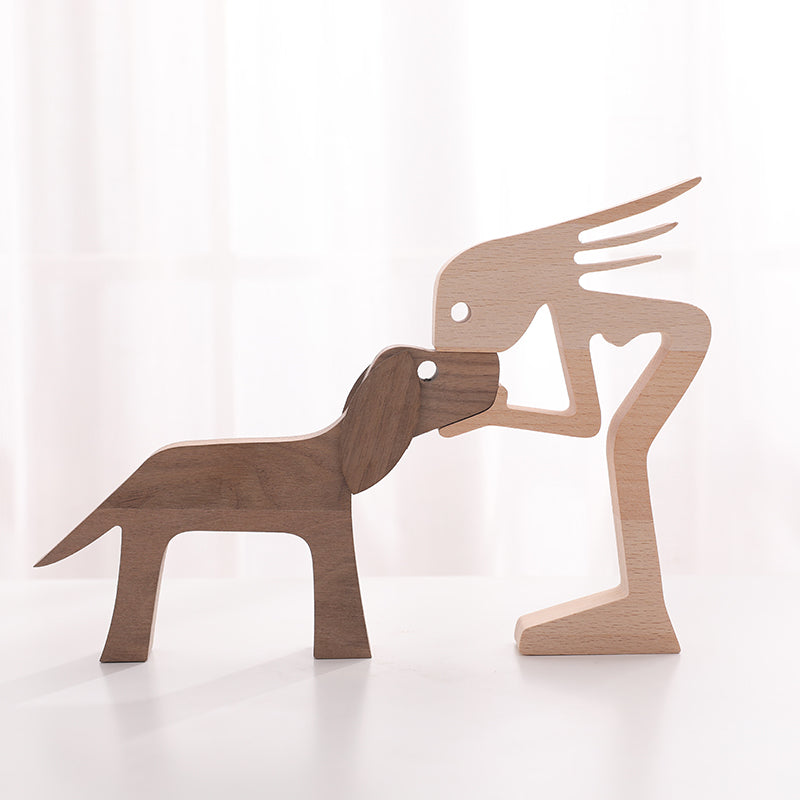 Adorno de madera humano y perro