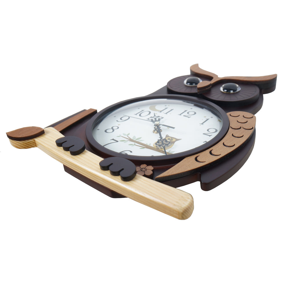 Eule Holz-Quarz-Wanduhr