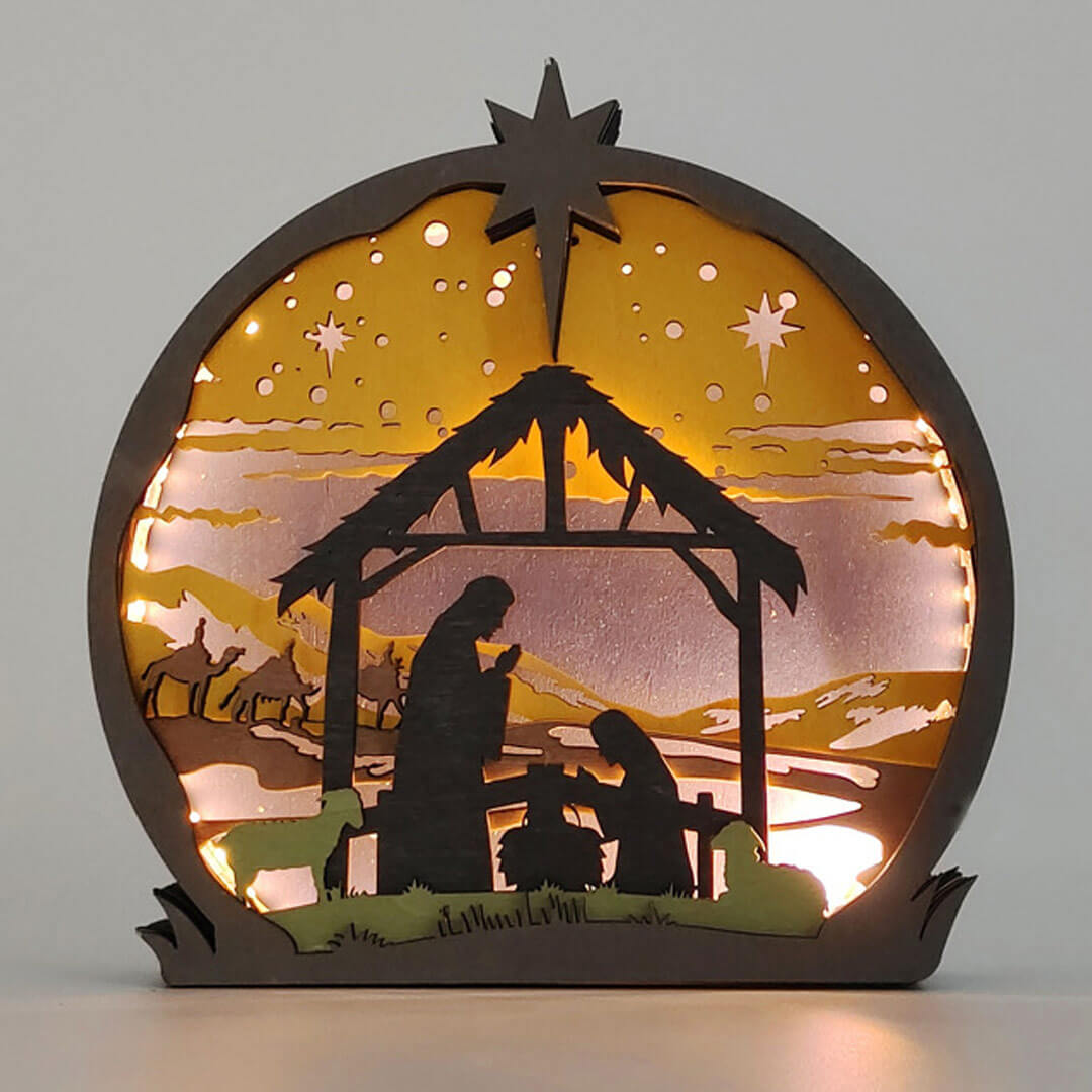 3D Wooden Nativity Scene Carving Handcraft