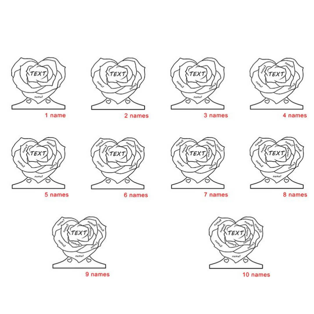Custom Name Heart Rose Puzzle Light