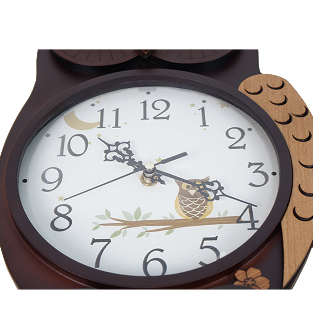 Eule Holz-Quarz-Wanduhr