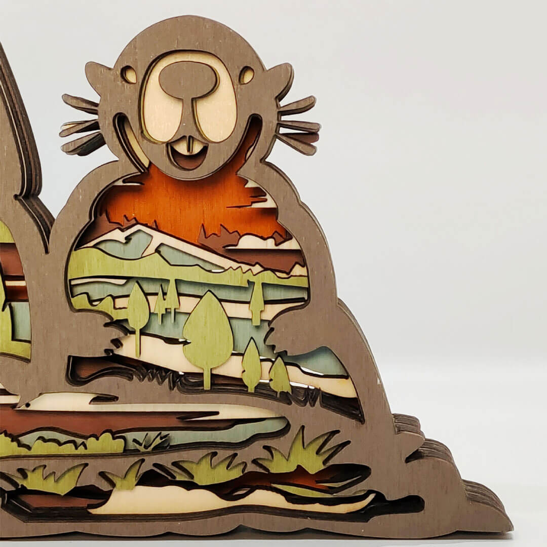 3D Wooden Groundhog Carving Handcraft