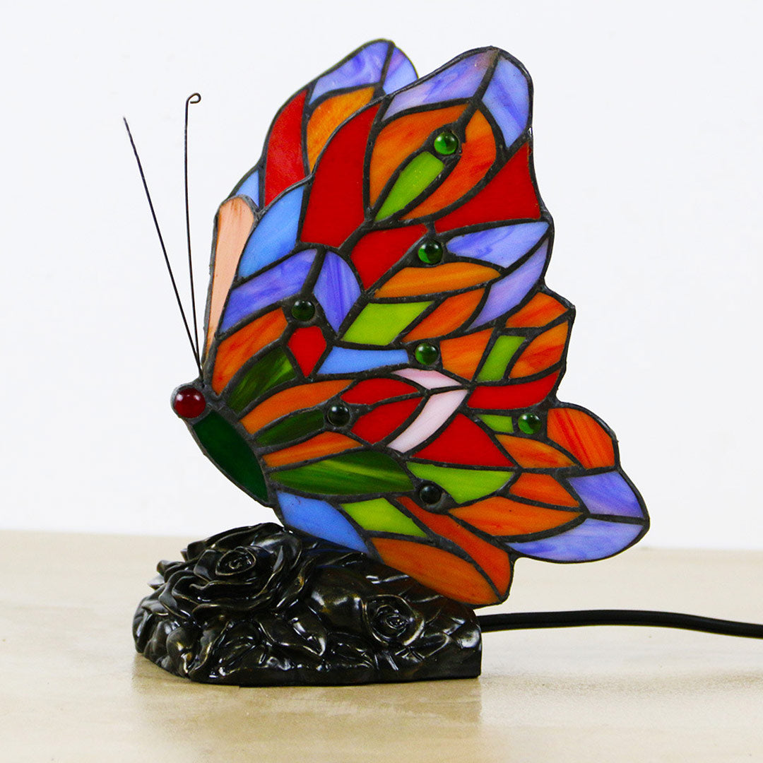 Lámpara de mesa con vitral Tiffany de mariposa