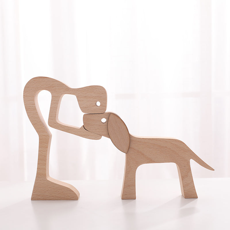 Adorno de madera humano y perro