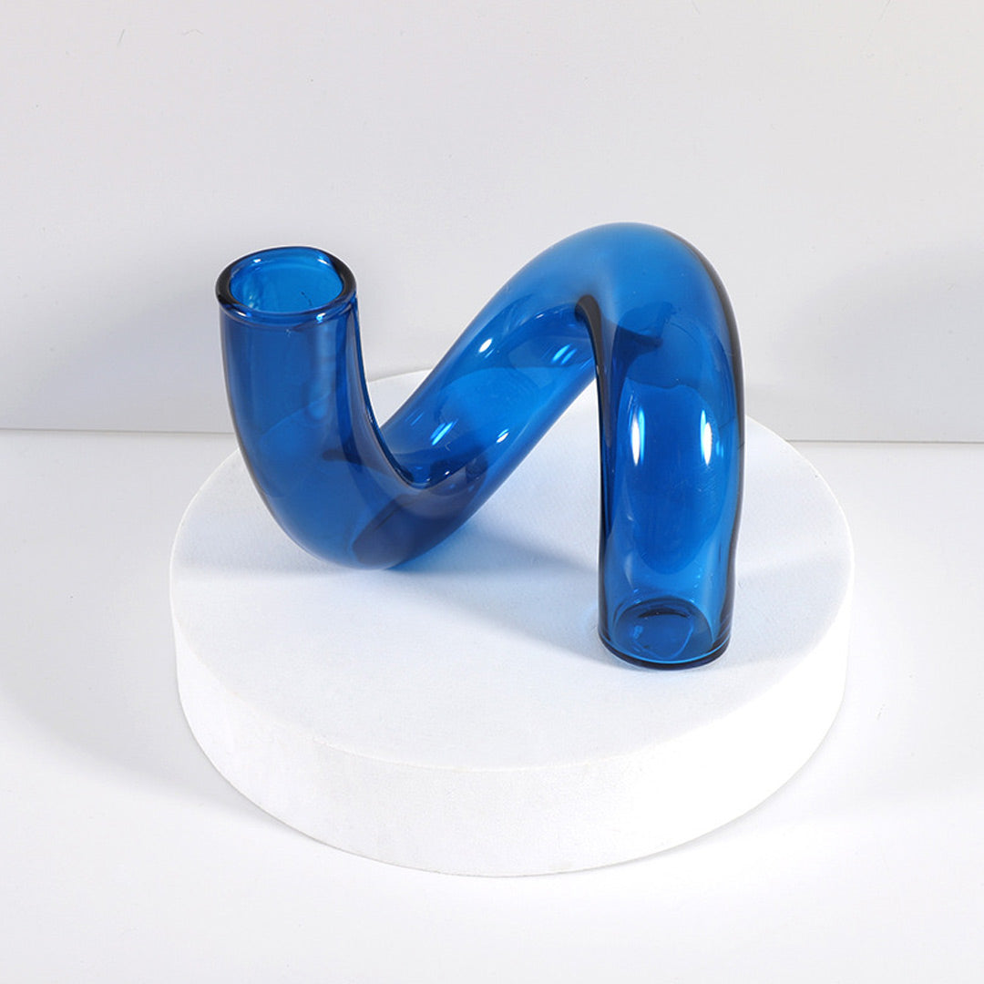 Vase bougeoir en verre torsadé