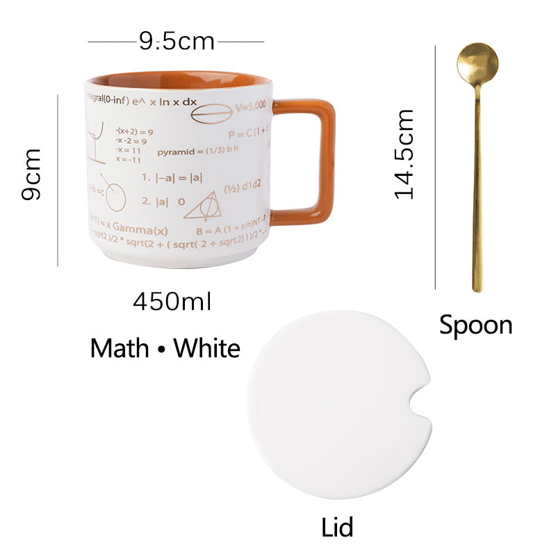 Taza de café de fórmula matemática con tapa y cuchara