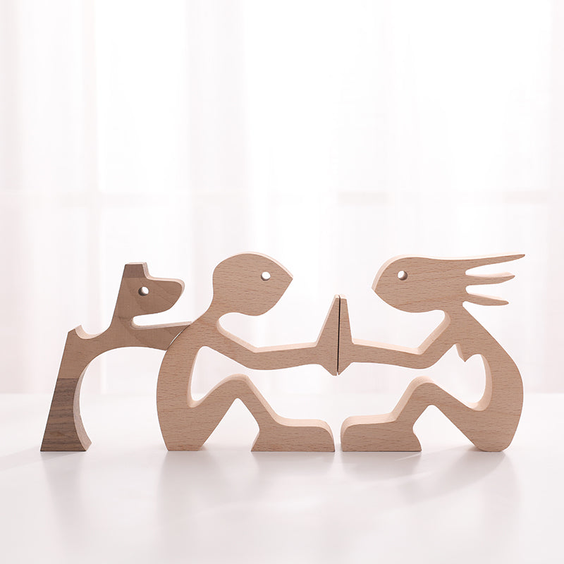 Adorno de madera humano y perro