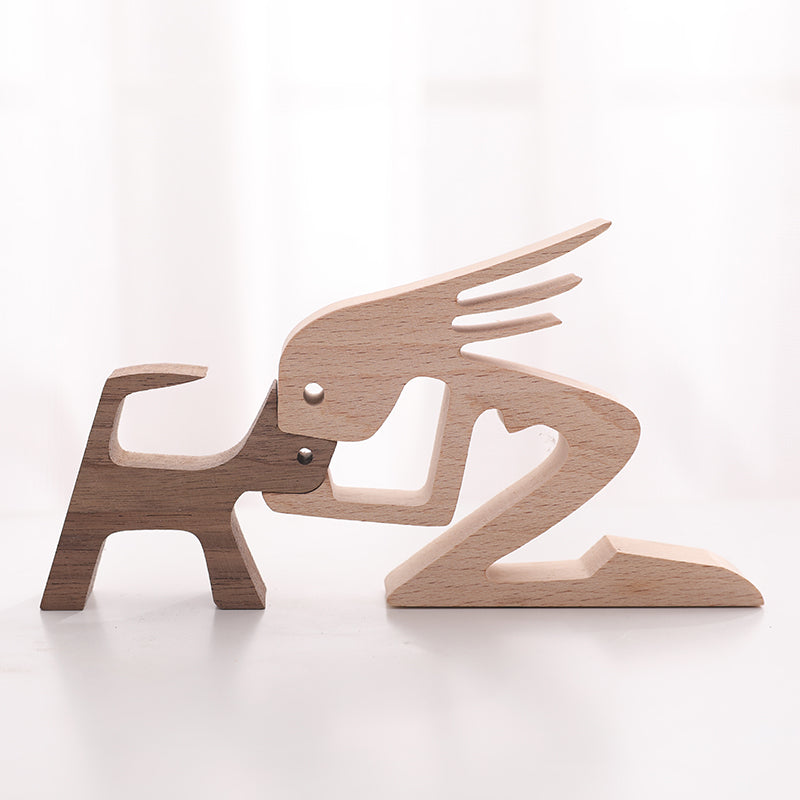 Adorno de madera humano y perro