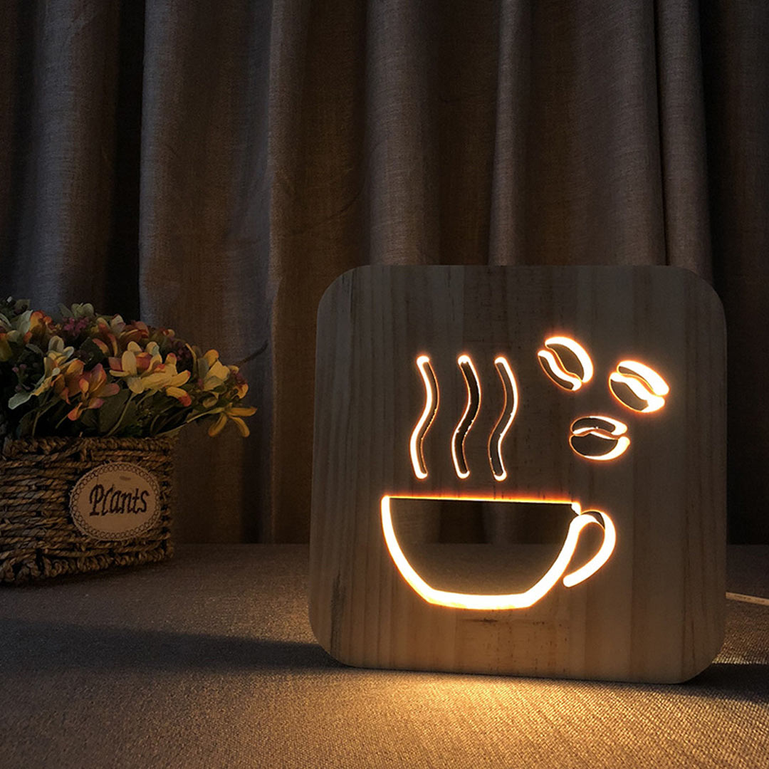 Luce notturna in legno alimentata tramite USB