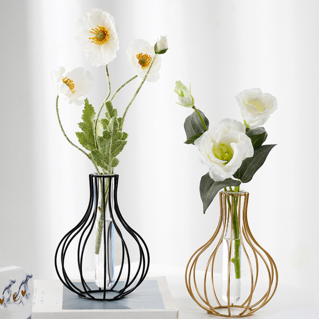 Metal Wire Decorative Glass Tube Vase