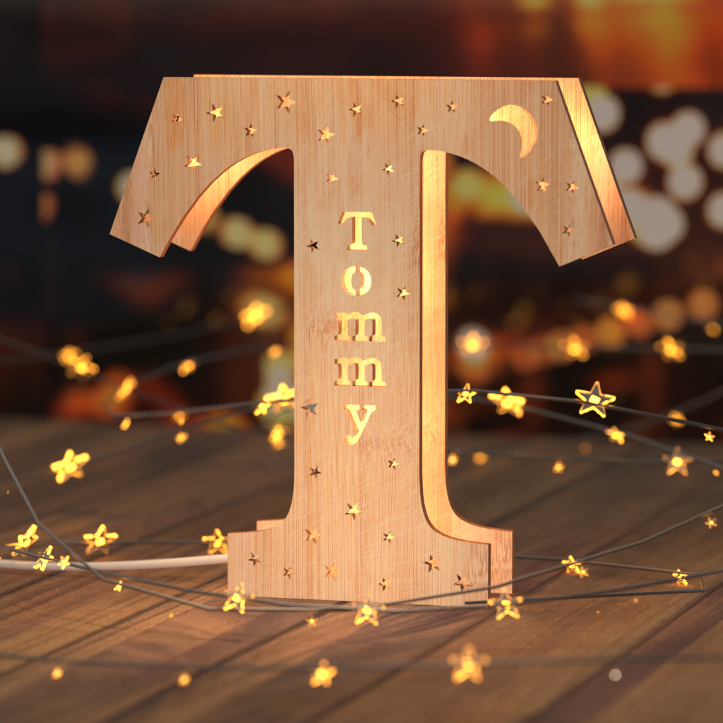 Luz nocturna personalizada con letras de madera