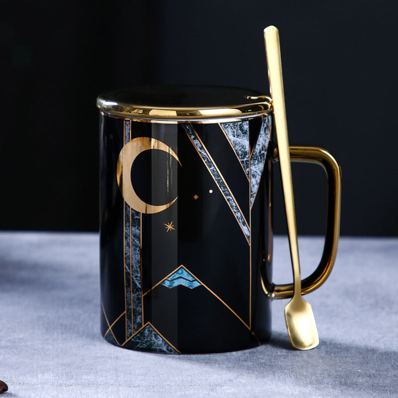 Crescent Moon and Snow Mountain Gold Decal Mug