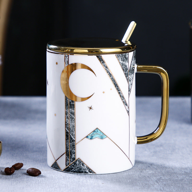 Crescent Moon and Snow Mountain Gold Decal Mug