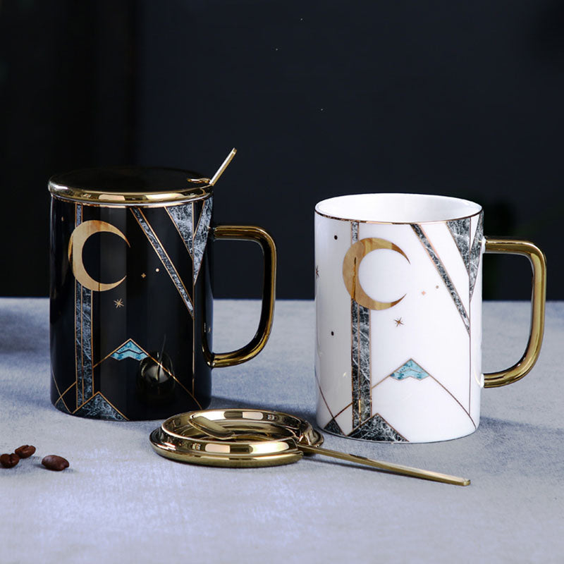 Crescent Moon and Snow Mountain Gold Decal Mug