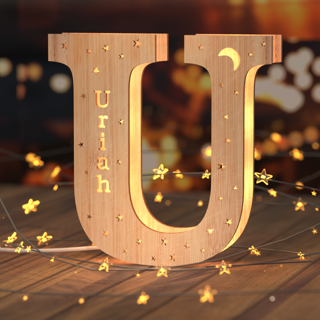 Luz nocturna personalizada con letras de madera