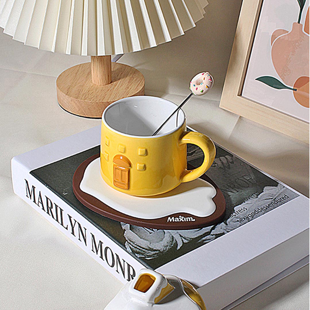 Creative Cute Snow House Mug with Saucer