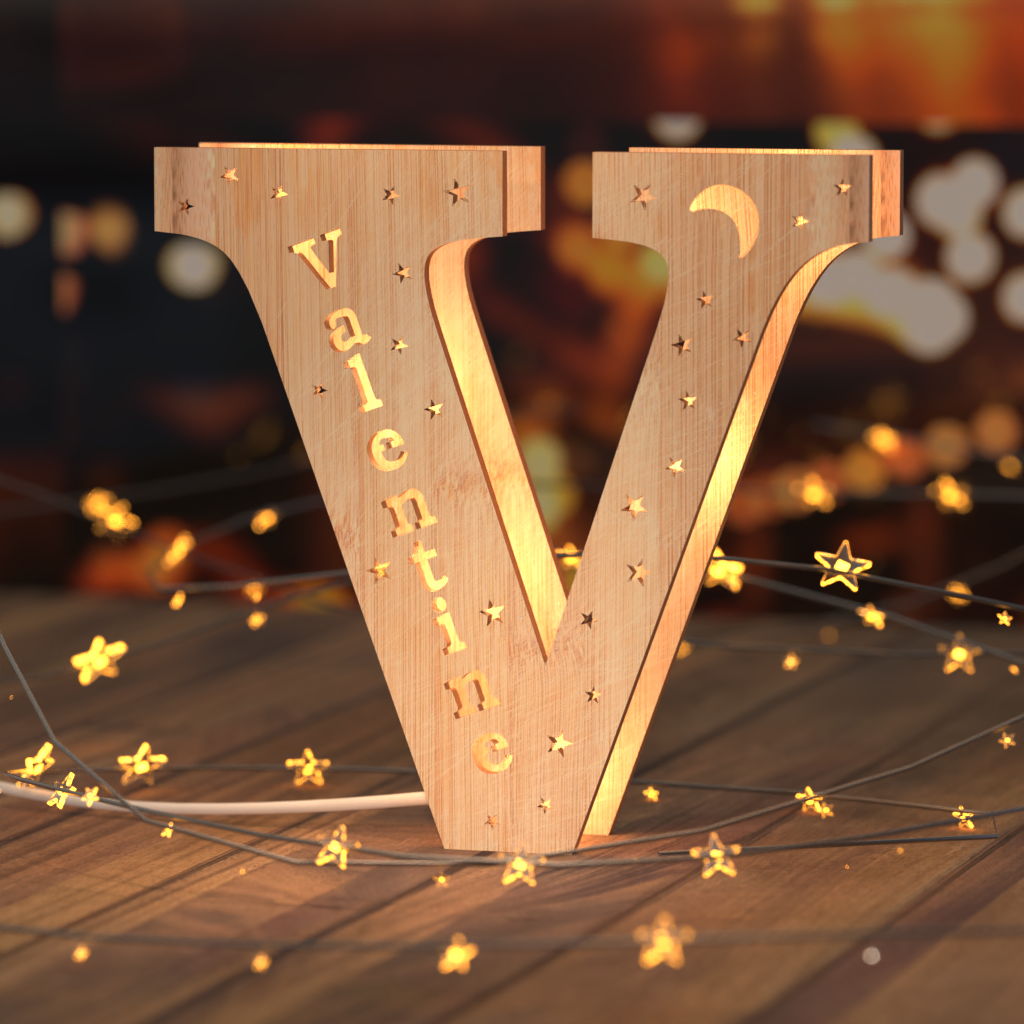 Luz nocturna personalizada con letras de madera