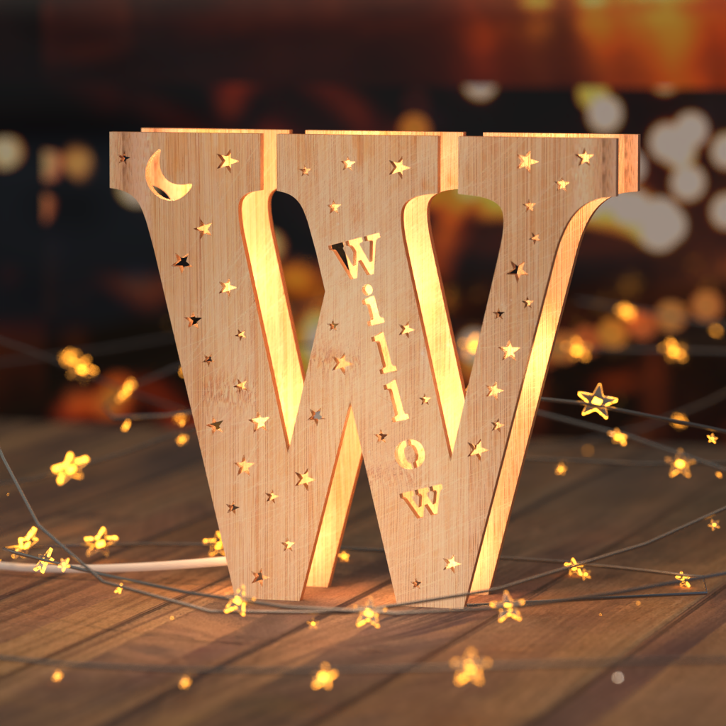 Luz nocturna personalizada con letras de madera
