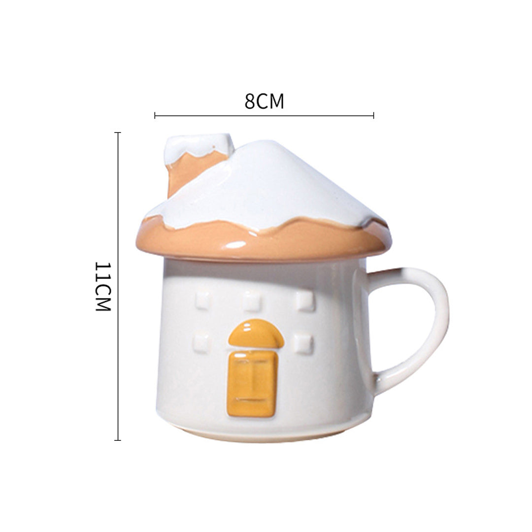 Creative Cute Snow House Mug with Saucer
