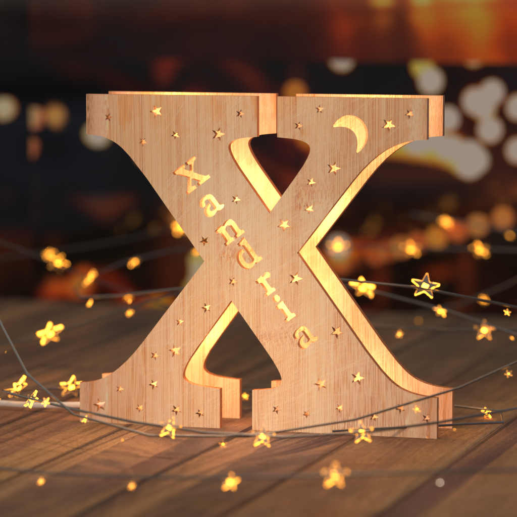 Luz nocturna personalizada con letras de madera