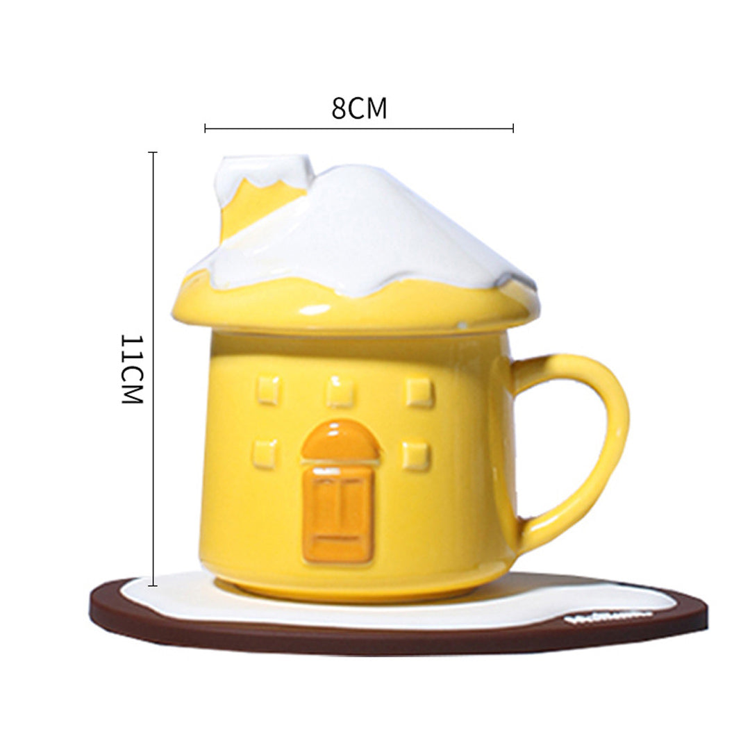 Creative Cute Snow House Mug with Saucer