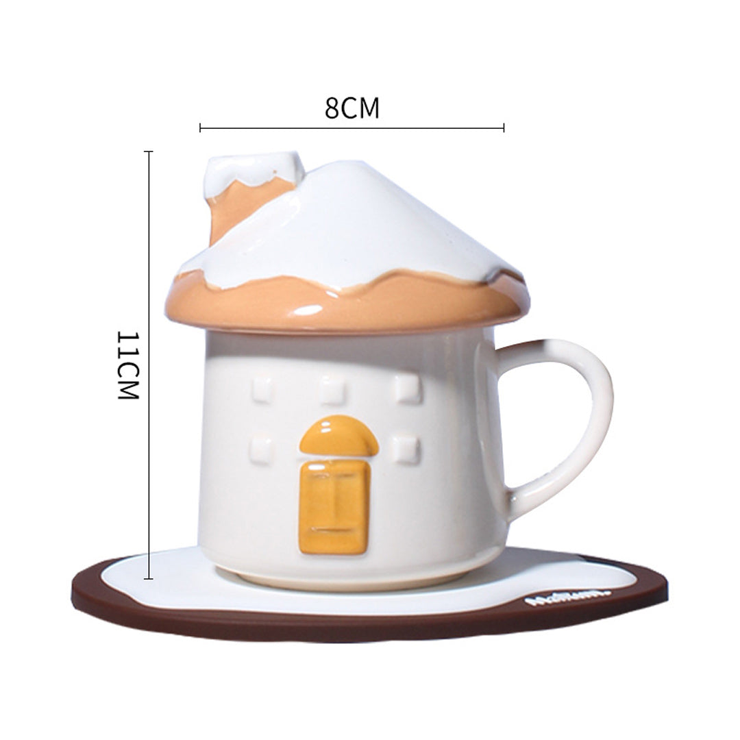 Creative Cute Snow House Mug with Saucer