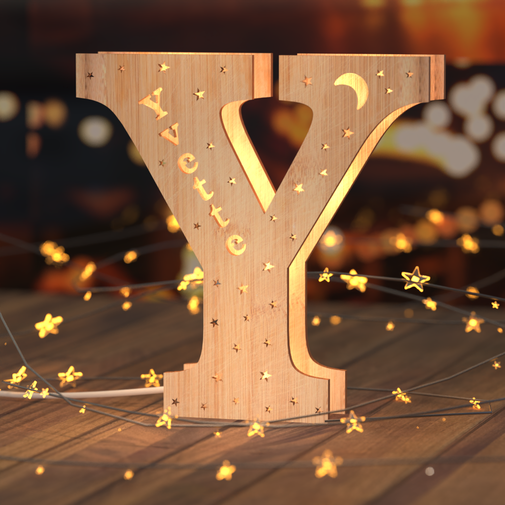 Luz nocturna personalizada con letras de madera