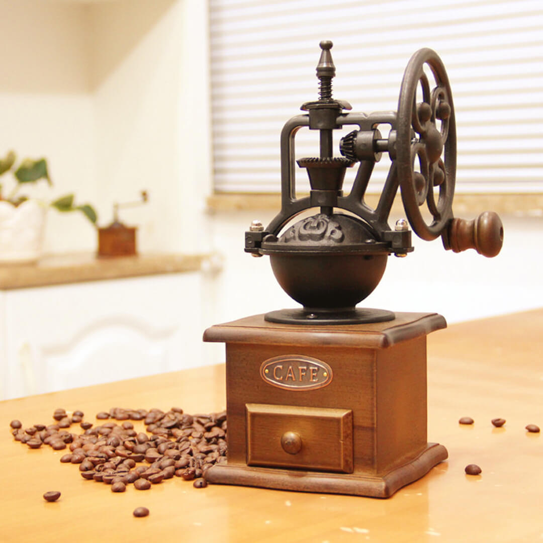 Moulin à café à manivelle rétro grande roue
