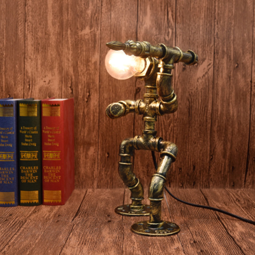 Throwing Punk Industrial Pipe Robot Table Lamp