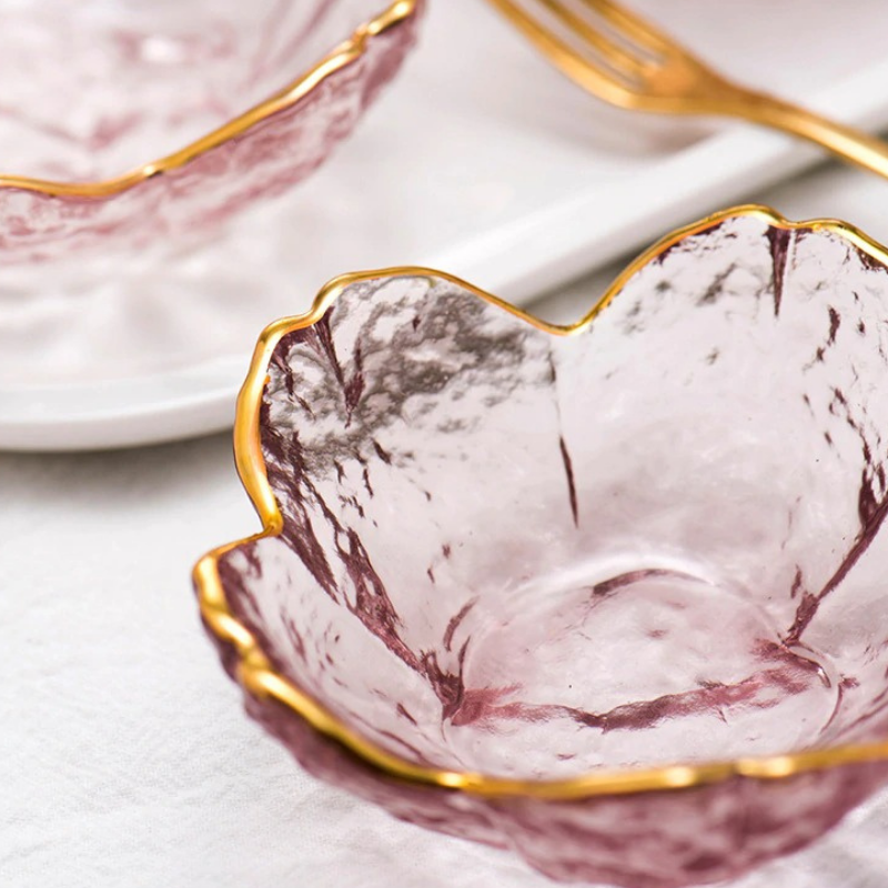 Gold Inlay Sakura Glass Dish Set