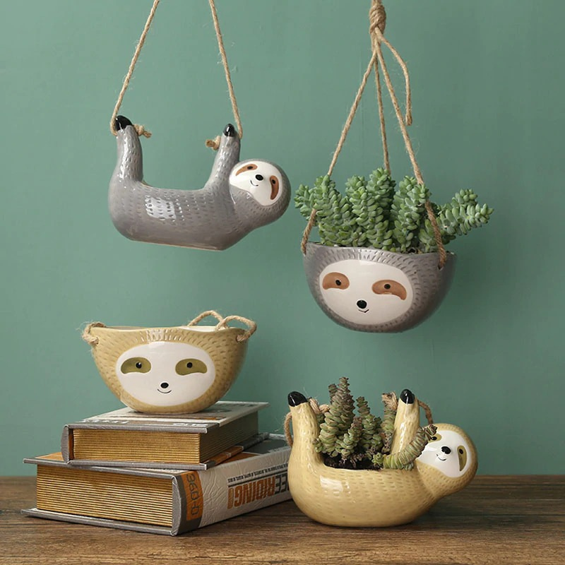 Vaso per piante di bradipo sospeso in ceramica
