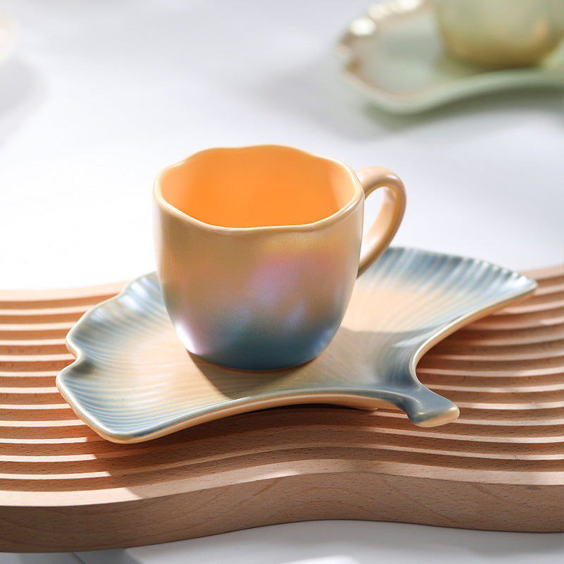 Pearlescent Glaze Colorful Cup & Saucer