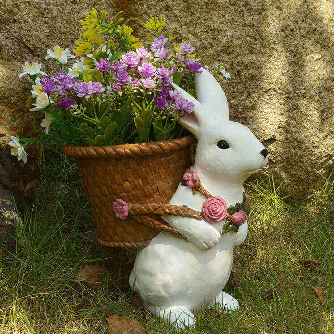 Decorazione per vaso di fiori intrecciata con coniglio da giardino