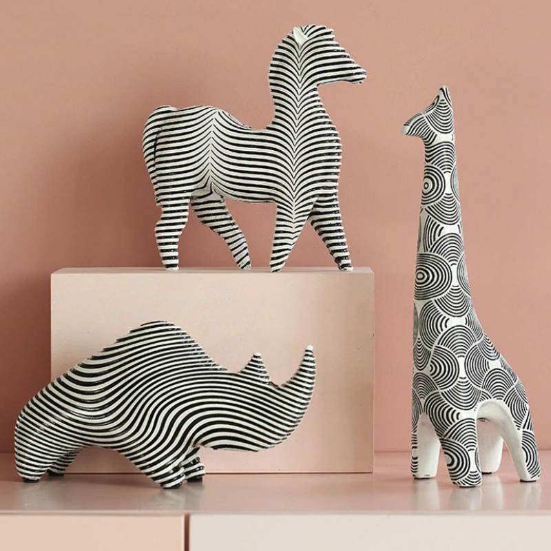 Modern B&W Animal Figurines