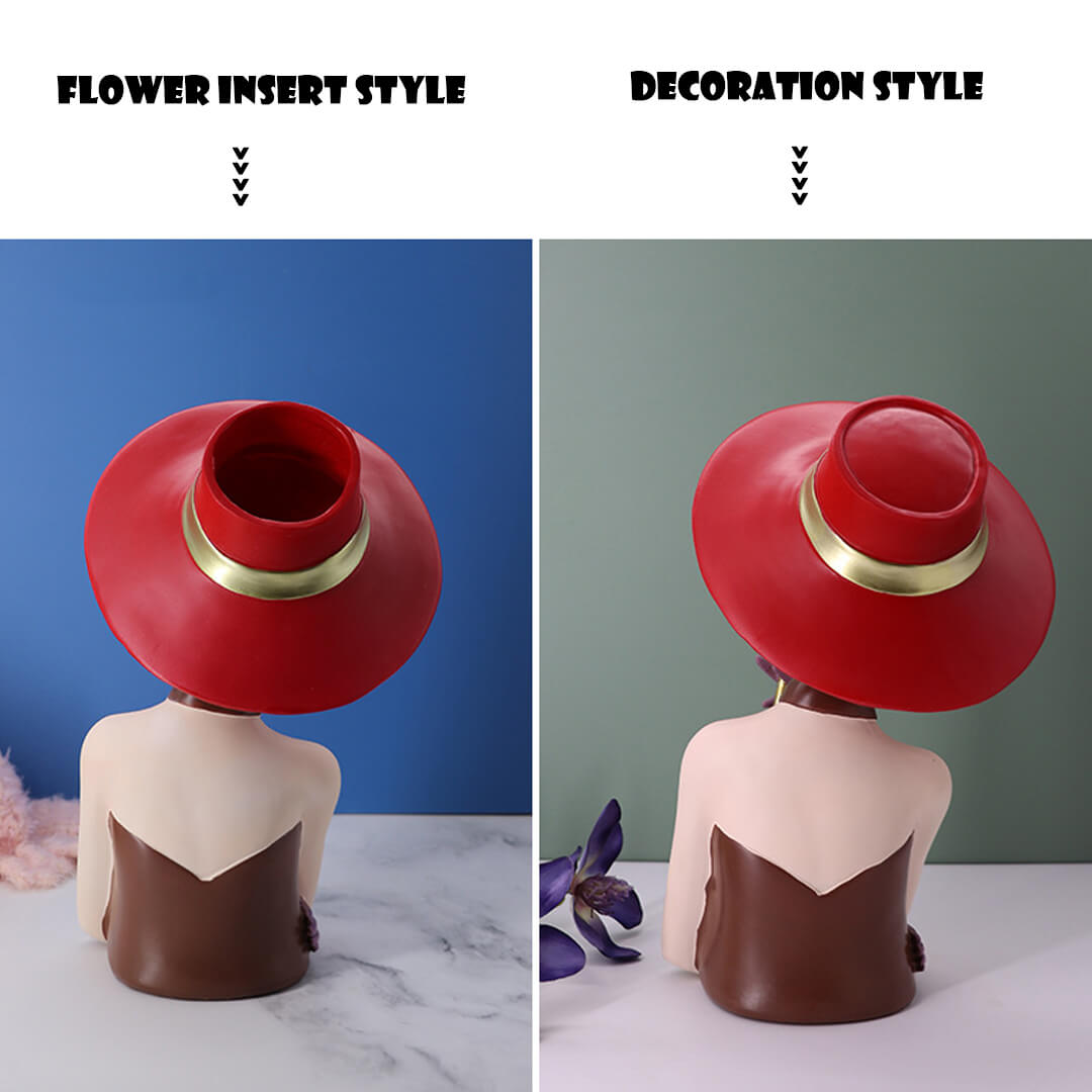 Moderne Mädchen denken Statue Blumenvase