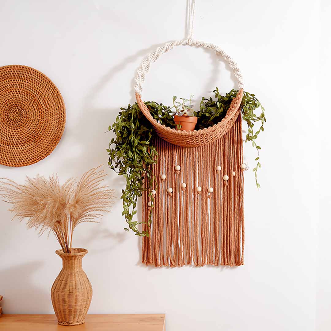 Hand-Woven Macrame Planter Rack