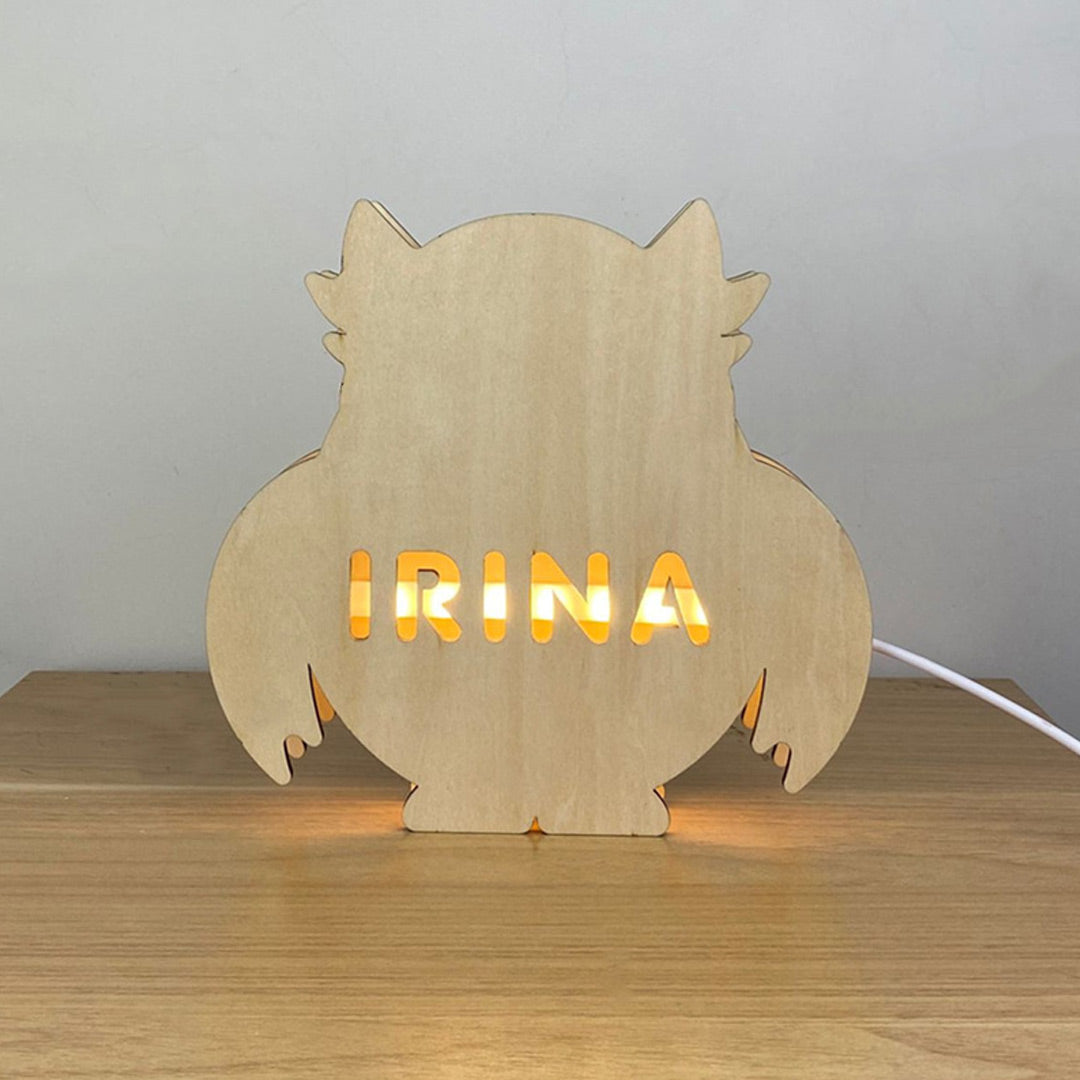 Luz de nombre grabada de madera personalizada