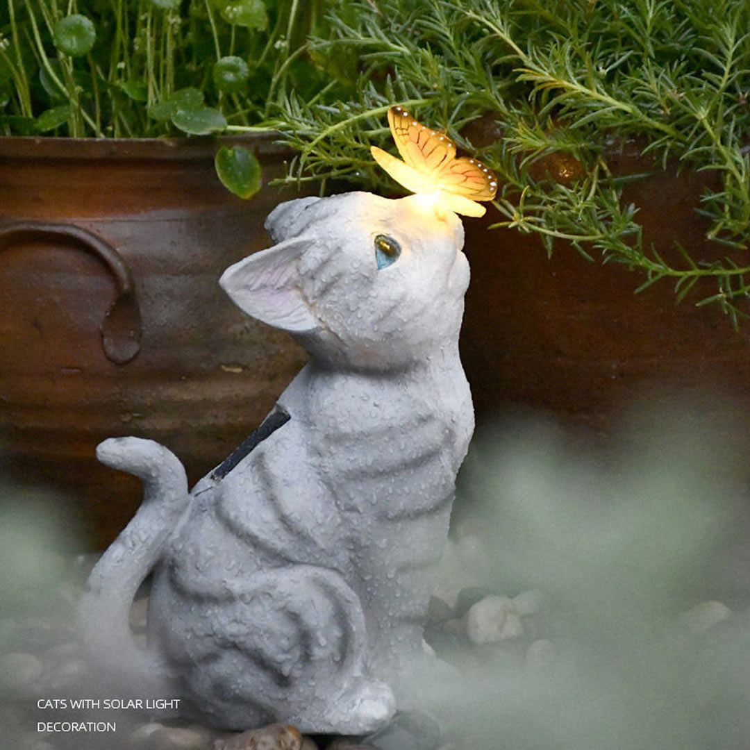Hund/Katze mit Schmetterlings-Solarlicht-Gartendekoration