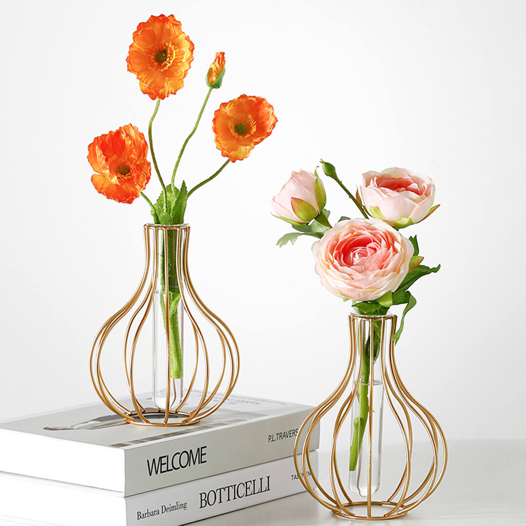 Metal Wire Decorative Glass Tube Vase