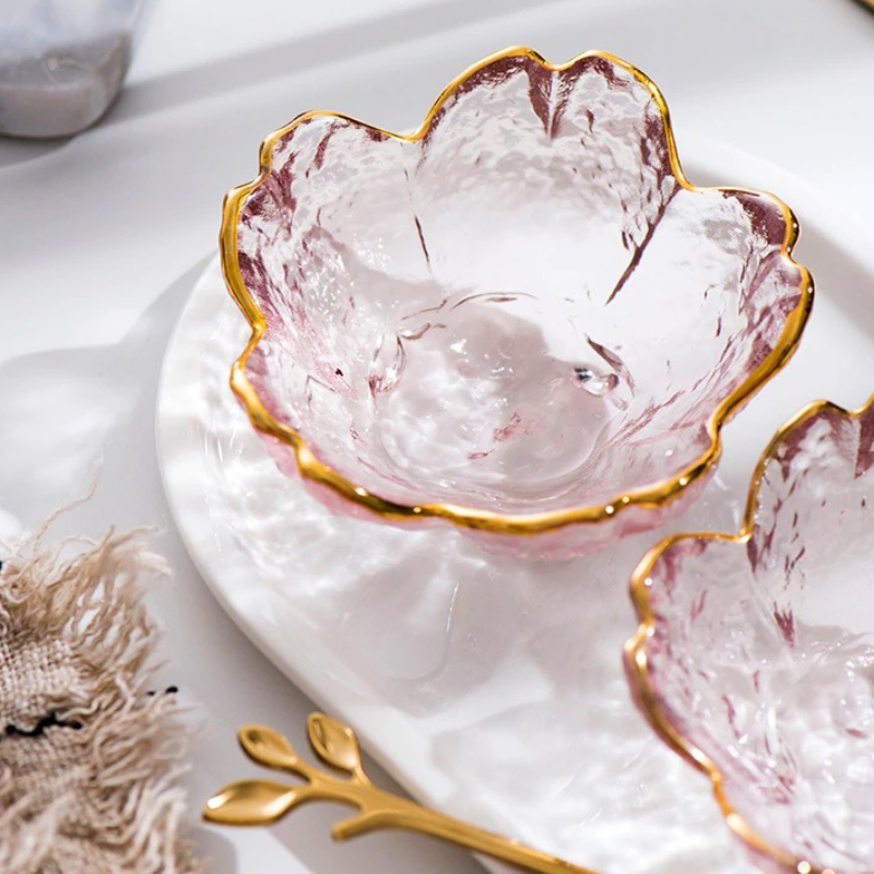 Set di piatti in vetro Sakura con intarsio dorato