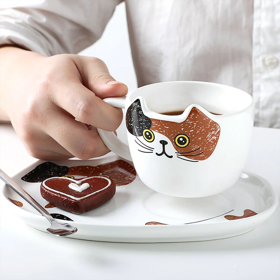 Juego de café lindo gato