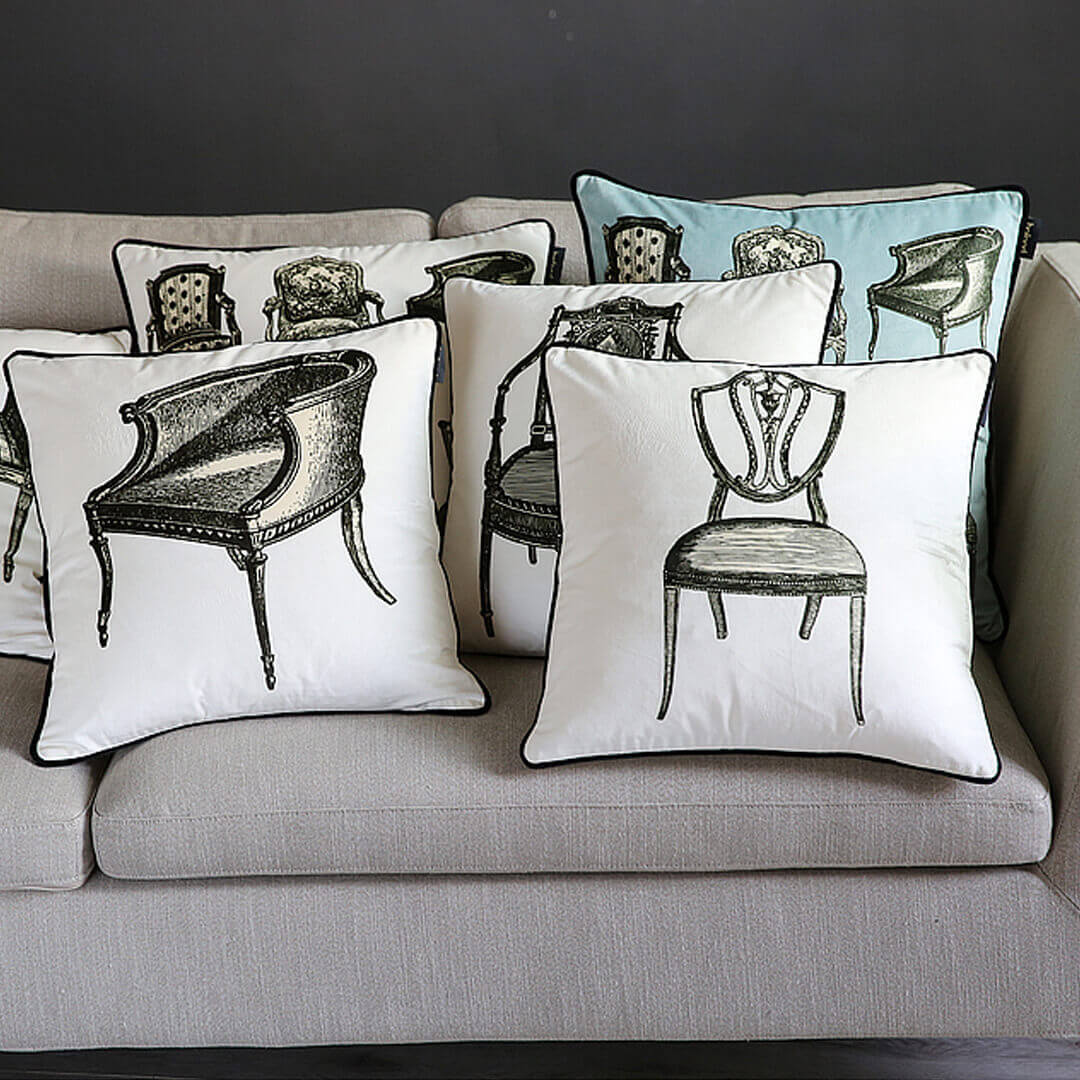 Housse de coussin à imprimé chaise vintage