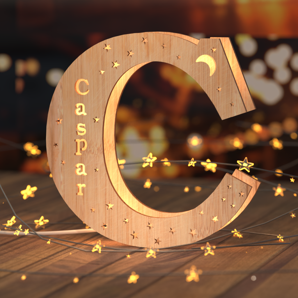 Luz nocturna personalizada con letras de madera